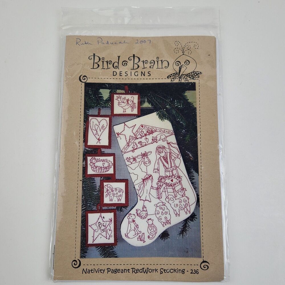 Angelic Friends RedWork Stocking & ornaments sewing pattern #235 BirdBrain